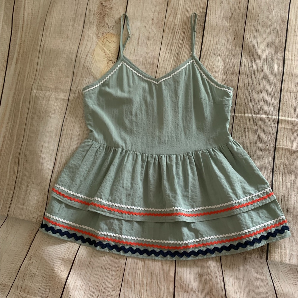 NWT Entro sage green top with ric rac trim
